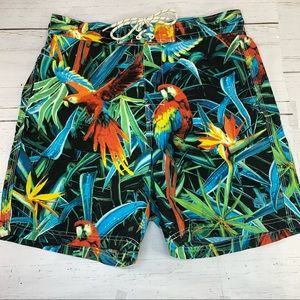 Mens Caribbean Joe Tropical Birds Swim Shorts Swim Trunks Size M Medium